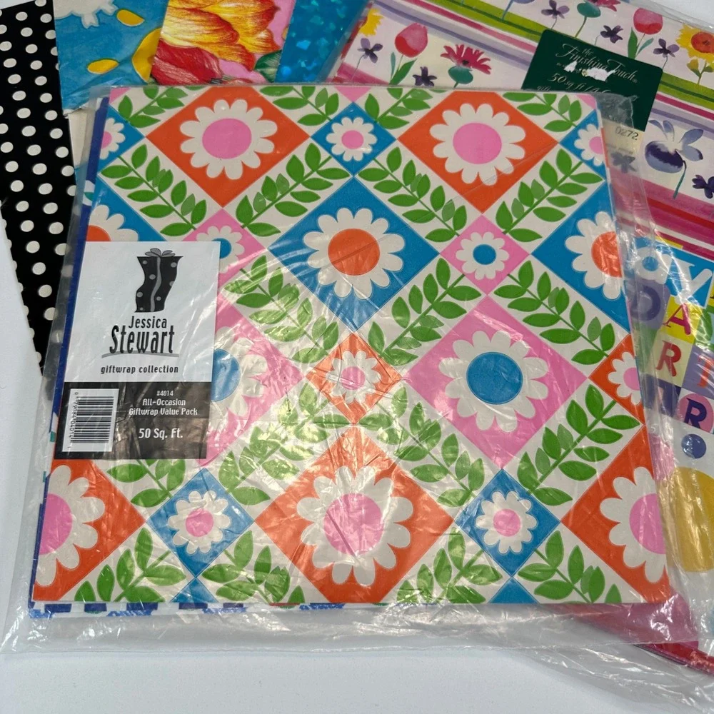 VTG Jessica Stewart The Finishing Touch Assorted Floral Rainbow Gift Wrap Lot OS